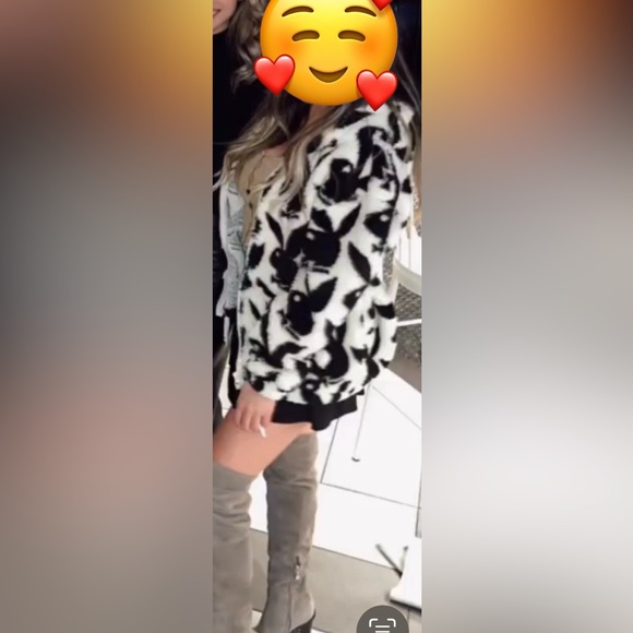 Playboy zip up hoodie XS Black and White Sherpa - Picture 3 of 3